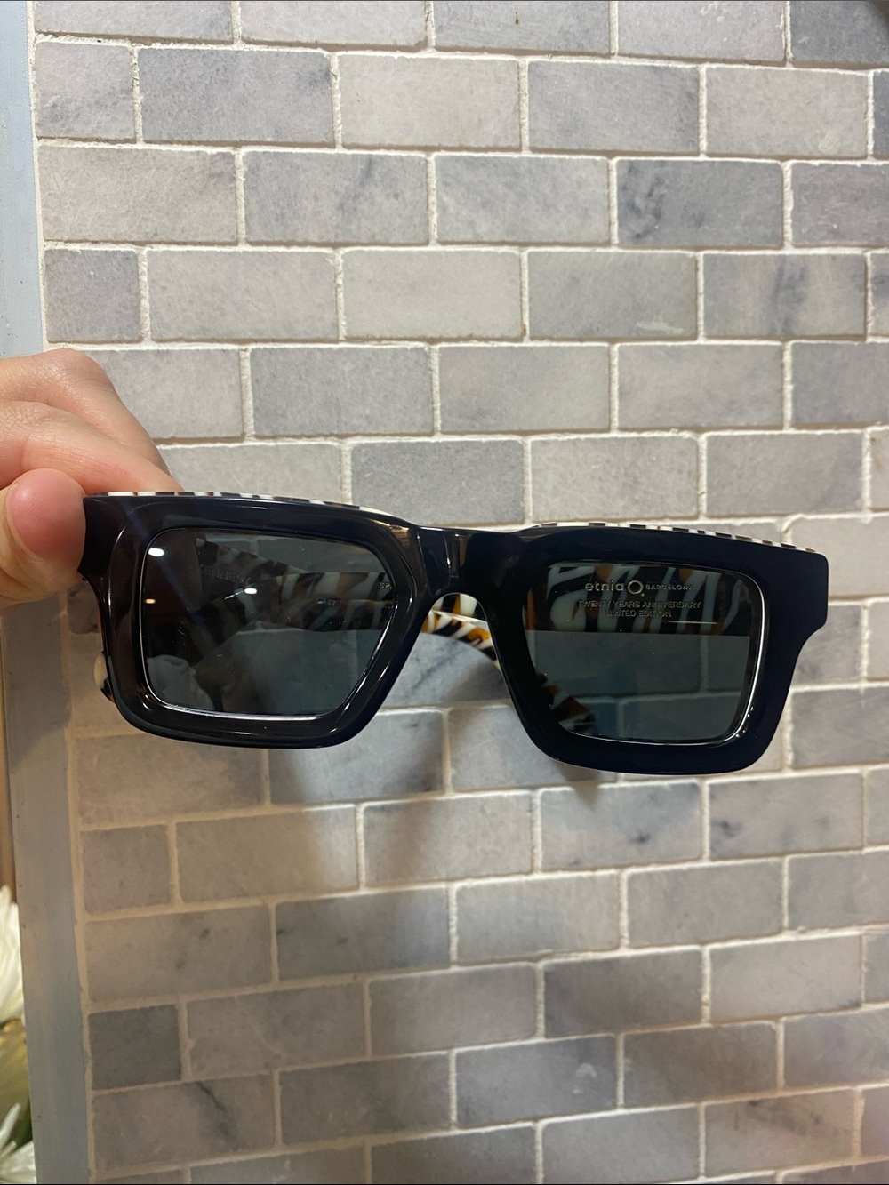 Etnia Barcelona Black Square sunglasses - With Zebra Like Print on the inside